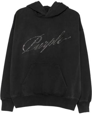 Purple Brand Crystal-Logo Hoodie - Black