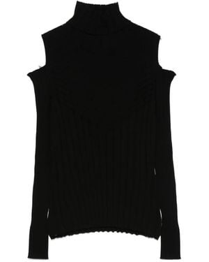 D.exterior Cold-Shoulder Ribbed Sweater - Black