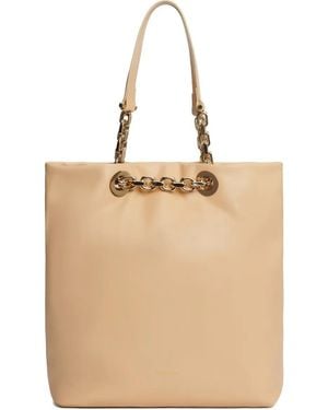 Fabiana Filippi Chain-Trimmed Leather Tote Bag - Natural