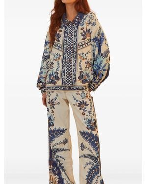 FARM Rio Encanto Tropical-Print Pants - Blue