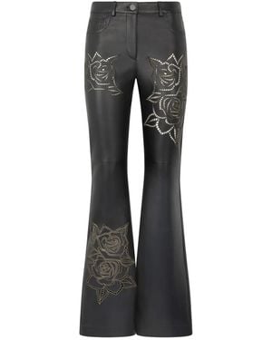 Roberto Cavalli Floral-Embroidery Flared Trousers - Grey