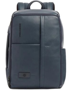 Piquadro Expandable Logo-Plaque Leather Backpack - Blue