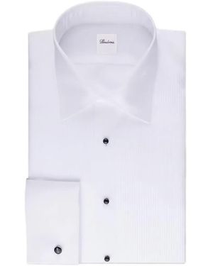 Stenströms Plaza Pleated-Front Tuxedo Shirt - White