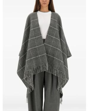 Brunello Cucinelli Fringed Check-Pattern Cape - Grey