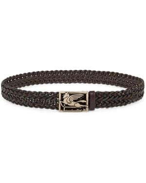 Etro Woven Leather Belt With Pegaso Buckle - White