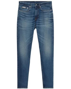 Calvin Klein Distressed Whisker-Effect Jeans - Blue