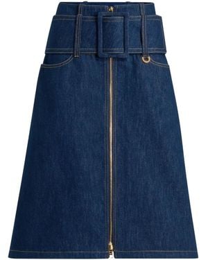 Patou Zip-Front Belted Denim Skirt - Blue