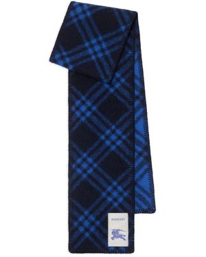 Burberry Narrow Wool Check Scarf - Blue
