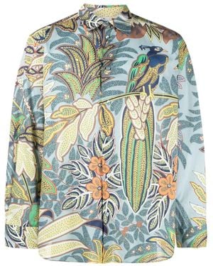 Etro Botanical-Print Cotton Shirt - Blue