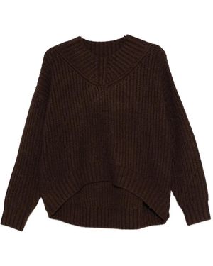 STAUD Ribbed V-Neck Sweater - Brown