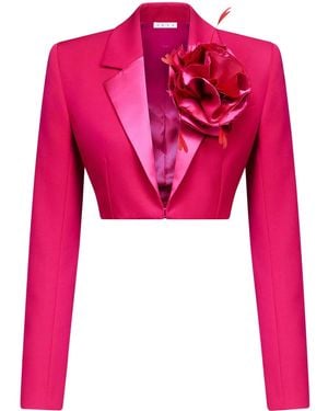 Area Flower Corsage Cropped Blazer - Pink