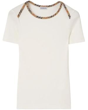 Burberry Check Trim Stretch Cotton T-Shirt - White