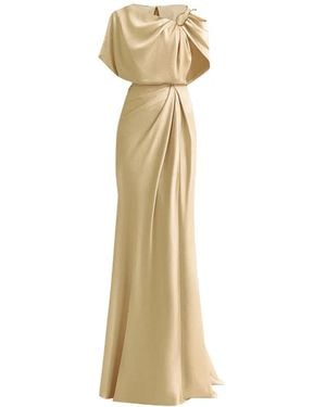 Gemy Maalouf Buckle Asymmetrical Draped Maxi Dress - Metallic