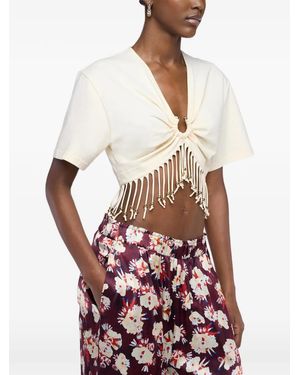 Rabanne Cotton Crop Top With Beaded Fringe Details - White
