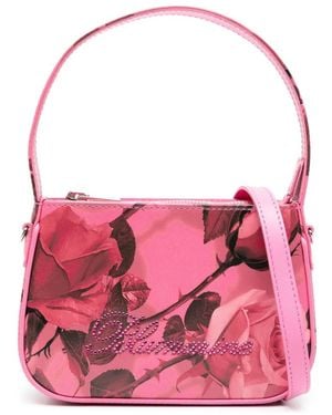Blumarine Rhinestone-Logo Floral-Print Leather Tote Bag - Pink