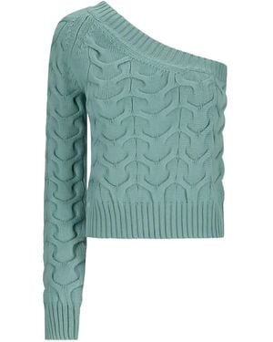 Max Mara Cable-Knit One-Shoulder Top - Blue