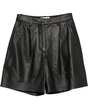 JOSEPH Suze Pleated Leather Shorts - Black