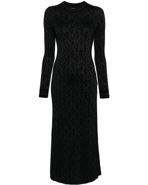 Palm Angels Monogram-Jacquard Open-Back Midi Dress - Black