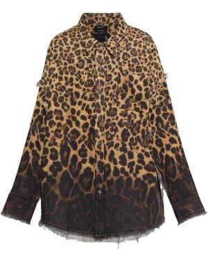 R13 Leopard-Print Frayed Shirt - Brown