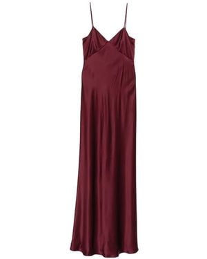 Max Mara Maxikleid Aus Satin Mit Spaghettiträgern - Rot