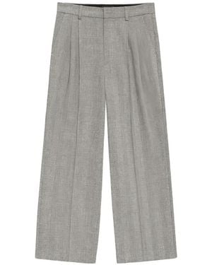 Anine Bing Herringbone-Pattern Pleated Pants - Gray