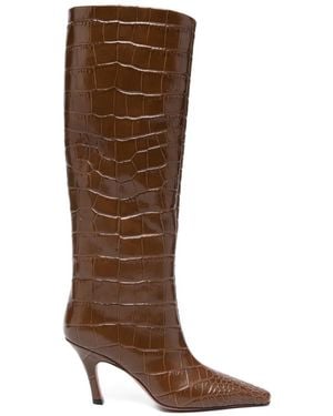 AMINA MUADDI Mona Crocodile-Effect Pointed-Toe Boots - Brown