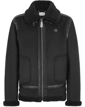 Philipp Plein Faux-Shearling Trimmed Jacket - Black