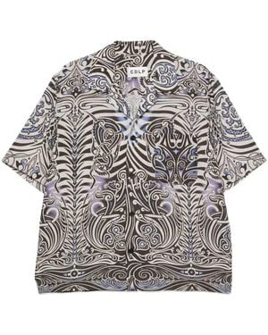 CDLP Graphic-Pattern Camp-Collar Shirt - Grey