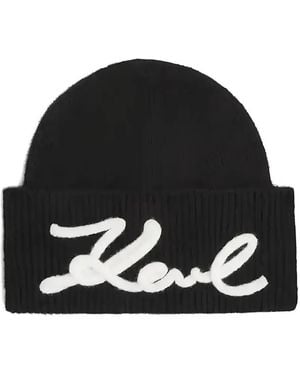 KARL LAGERFELD Knitted Logo Hat - Black