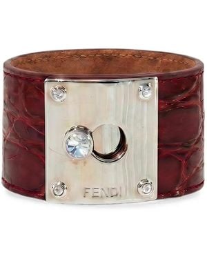 Fendi Crocodile-Effect Logo-Plaque Bracelet - Brown