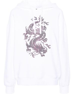 Maje Rhinestone-Embellished Dragon-Print Hoodie - White