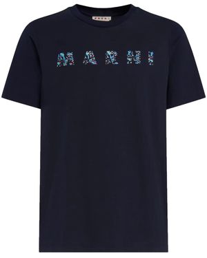 Marni Cotton T-Shirt With Logo - Blue