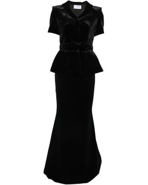 Adamaris V-Neck Buttoned Maxi Skirt Set - Black