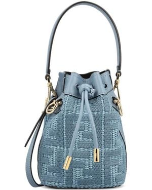 Fendi Mon Tresor Mini Straw Bucket Bag - Blue