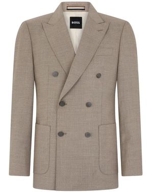 BOSS Peak-Lapel Double-Breasted Blazer - Gray