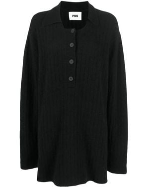 Rus Button-Front Ribbed Sweater - Black