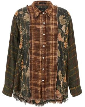R13 Checked Frayed Shirt - Brown