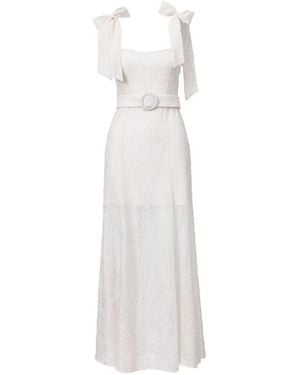 Lita Couture Ribbon-Strap Belted Maxi Dress - White