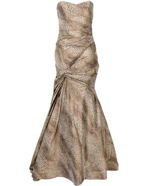 ML Monique Lhuillier Sleeveless Cheetah-Print Trumpet Gown - Natural