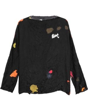 Daniela Gregis Abstract-Print Crinkled Blouse - Black