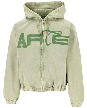 Arte' Logo-Print Washed Jacket - Green