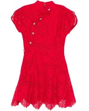 Self-Portrait Fine Lace Mini Dress - Red