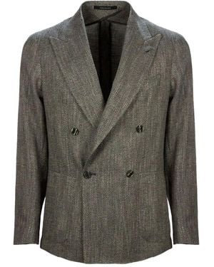 Tagliatore Double-Breasted Herringbone-Patterned Blazer - Green