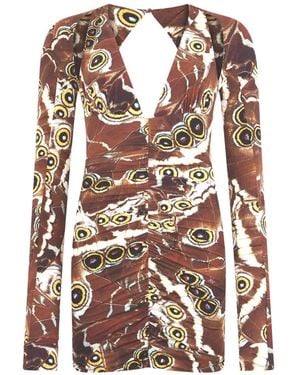 Roberto Cavalli Butterfly-Print Ruched Mini Dress - Pink