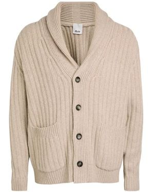 Allude Shawl-Collar Ribbed-Knit Cardigan - Natural