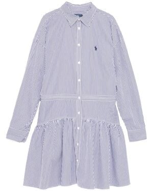 Polo Ralph Lauren Striped Ruffle Midi Shirt Dress - Purple