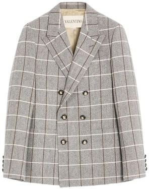 Valentino Garavani Double-Breasted Check-Pattern Blazer - Grey