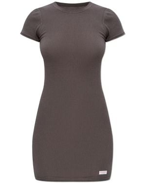 Alexander Wang Ribbed Short-Sleeve Dress - Brown