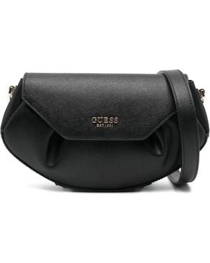 Guess Logo-Plaque Flap Shoulder Bag - Black