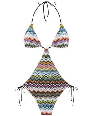 Missoni Triangle-Top Zig-Zag-Pattern Swimsuit - White